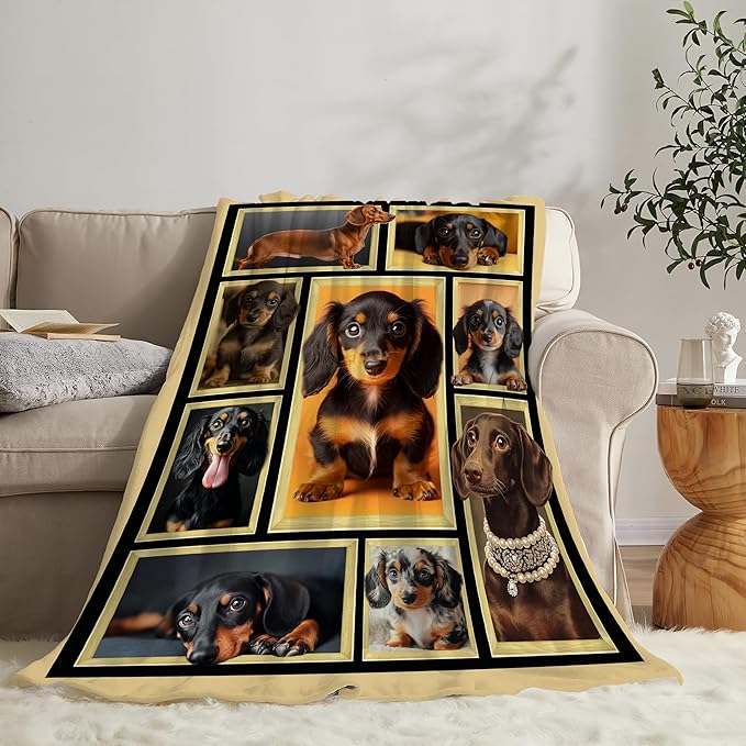 Dachshund Blanket Fleece Soft Warm Plush Cute Wiener Dog Animal Throw Blanket Lightweight Plush Fuzzy Cozy Sausage Dog Blankets for Lover Kids Adult Suitable for Couch Sofa Bed 60"X50"