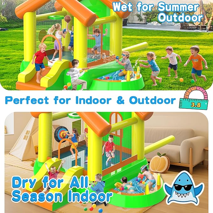 Inflatable Bounce House for Kids, 10FT Big Bounce House with Blower - Playground Backyard Slide Indoor Outdoor Wet Dry Water Park Bouncer with Blower/Ocean Ball/Target Games/Splash Pool/Basketball