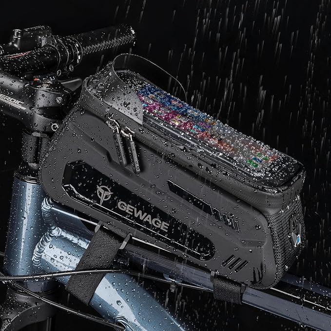 GEWAGE Bike Front Frame Bag with Phone Holder - Top Tube & Handlebar Bags for Mountain & Road Bikes