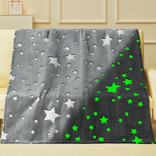Glow in The Dark Star Blanket,Star Gifts Toys for Boys Girls, Birthday Presents Decor for Kids Age 3-14 Year Old Son Teen Child Toddler Luminous Christmas Bedroom Throw Blanket 50"x60"