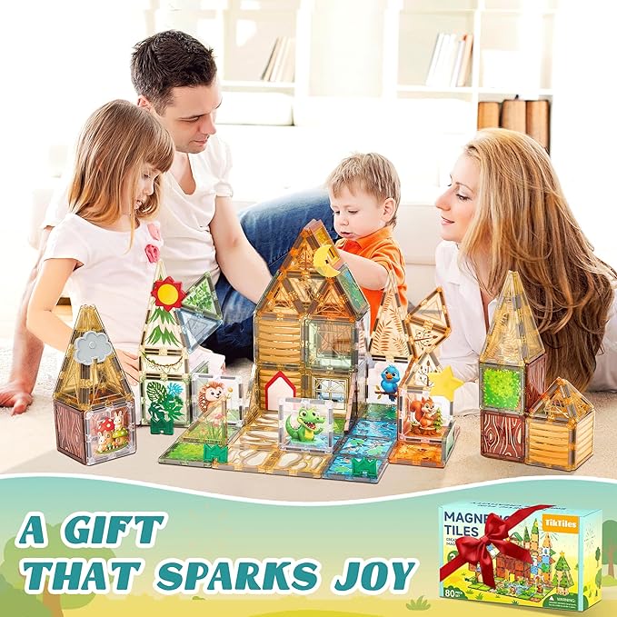 Magnetic Tiles Building Toys Set with 5 Magnetic accessories, Forest Animals Magnetic Blocks for Kids Ages 3-5 4-8, STEM Educational Sensory Magnet Toys Birthday Gifts for Toddlers Girls Boys