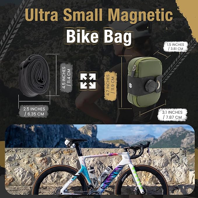 Lumiere & Co. Falcon Magnetic Saddle Bag – 0.37L | 5"x 3"x 1.5" | Sleek Minimalist Design, Fast Magnetic Buckle Attachment | Cycling Bike Bag (Green, Ultra Small)