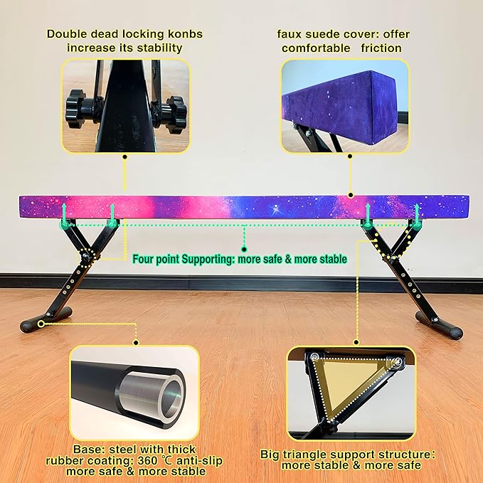 Adjustable Balance Beam 8 ft Gymnastic Beam Adjustable Height for Kids and Teenage of All Gymnastic Levels, Gymnastic Training Beam Gymnastic Equipment for Athlete Home and Gym Club Use