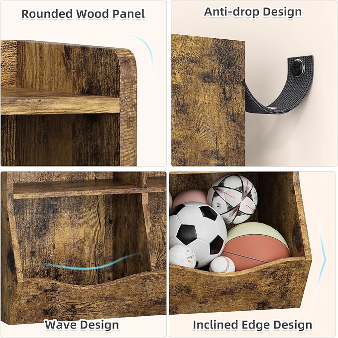 GarveeHome Rustic Brown Toy Storage Cabinet, Three-Tier Kids Bookshelf and Bookcase for Storage Books and Toys, Multi Shelf with Cubby Organizer for Bedroom and Playroom