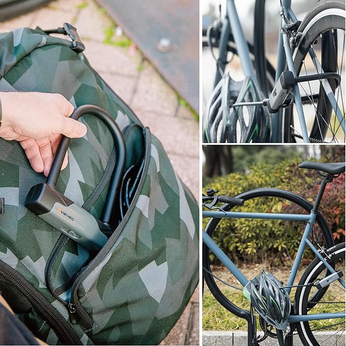 Via Velo Bike U-Lock with Cable, Heavy Duty Anti-Theft Bicycle U Locks with 8mm Braided Steel and 3 Keys, 4ft Length Security Cable for Bike, Scooter Mountain Road Bike