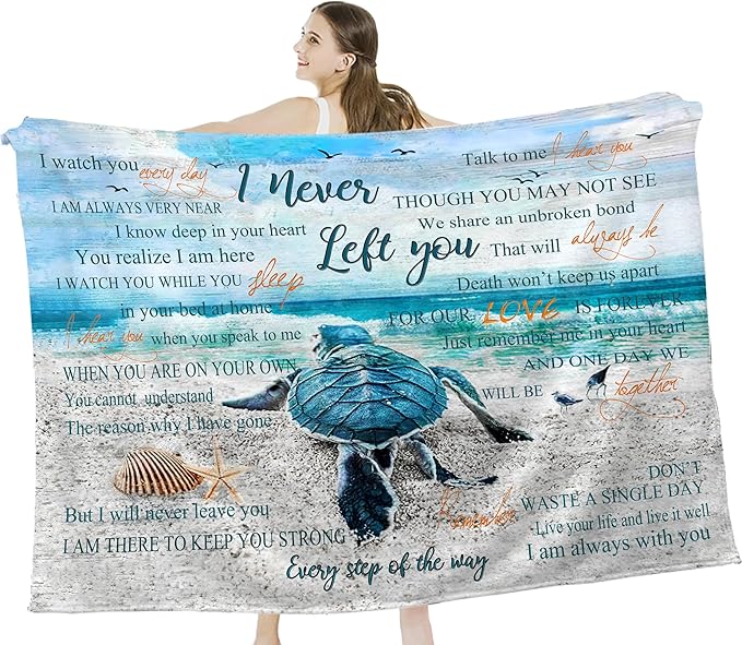 Sea Turtle Ocean Blanket Throw Blanket 50"x40" Blue, White Letter Print Microfiber Fleece Soft Warm Cozy Blanket for Couch, Sofa, Bed All Ages All Seasons