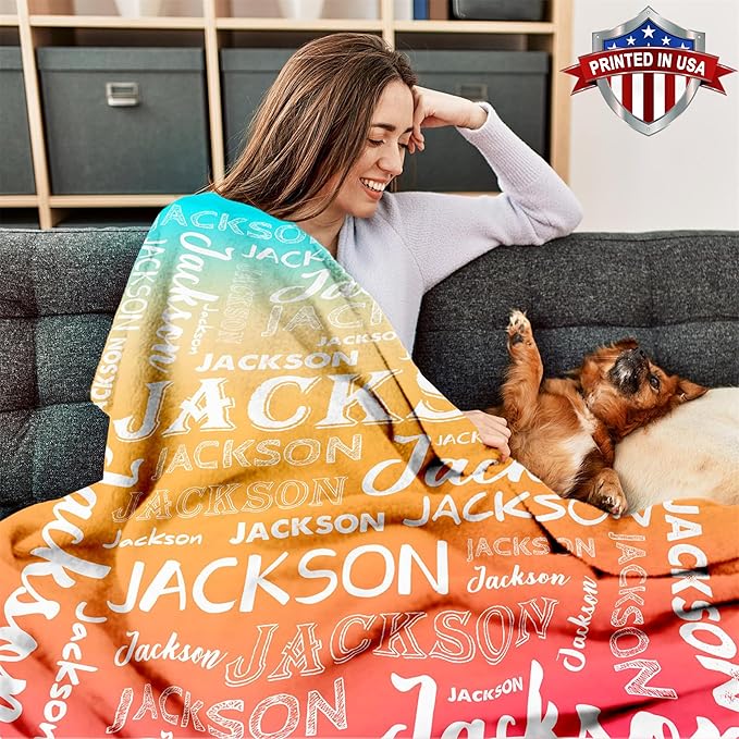 Ship Next Day, Personalized Baby Blanket with Name - Printed in USA, Custom Name Blanket for Boys Girls Kids, Customized Flannel Blankets Gifts for Teen Shower Toddlers Christmas Brithday