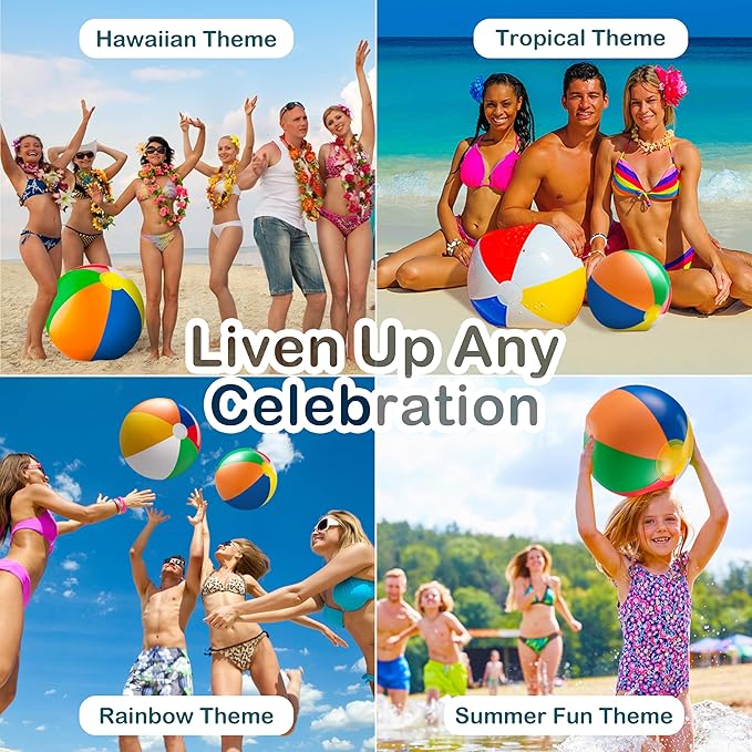 23 Pcs Rainbow Beach Balls Bulk Variety Pack - (10) 5-inch, (10) 12-inch, (3) 20-inch Sizes Large Beach Ball - Inflatable Vinyl Pool Toys for Kids, Themed Party & Pool Party Decorations