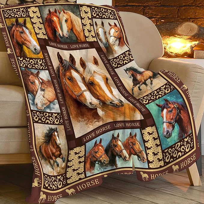 Horse Throw Blanket Horse Stuff Gifts for Kids Girls Boys Adults Women Men Soft Cozy Warm Plush Fluffy Fuzzy Fleece Blanket Decor 50''X60''