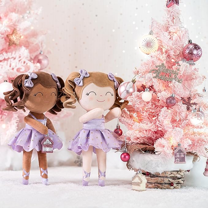 Gloveleya Baby Dolls Soft Snuggly Curly Hair Ballerina Doll First Baby Girl Gifts Plush Ballet Doll with Lace Mesh Dress Purple Ballerina Series