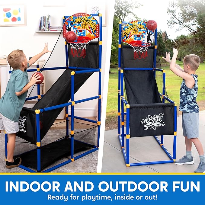 JOYIN Sports Toy LED Lightscore Arcade Basketball Game Set for Kids Ages 3–12– Includes Electronic Scoreboard, Cheer Sound Effects, 4 Balls & Hoop | Indoor/Outdoor for Kids | Easy to Assemble