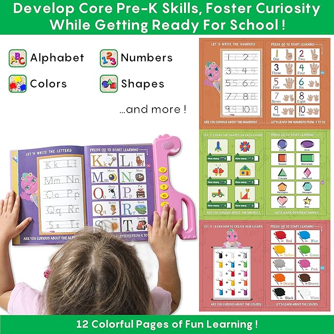 Curious 2 Learn ABC Learning for Toddlers, Busy Book, Speech Therapy, Alphabet Sound Book, Preschool Learning Activities, Letter Tracing, English & Spanish, Educational Toys - Age 3+ Girls / Boys