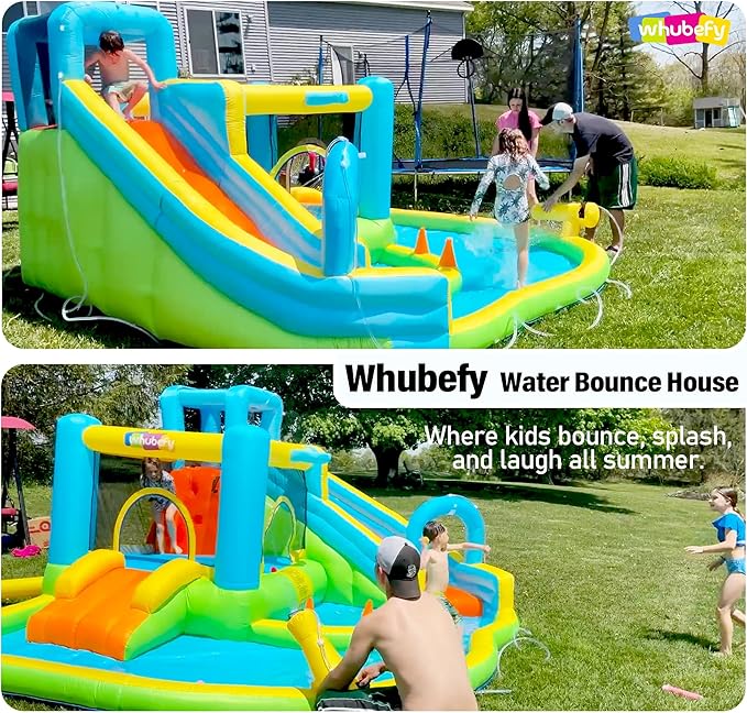 Whubefy 12.8x12ft Inflatable Bounce House for Big Kids, 13 in 1 Bouncy House Jump Castle for Kids 3-6 Indoor Outdoor Wet Dry Water Bounce House Double Slide with Pool, Ball Pit, Ring Toss Cones,5 Toys