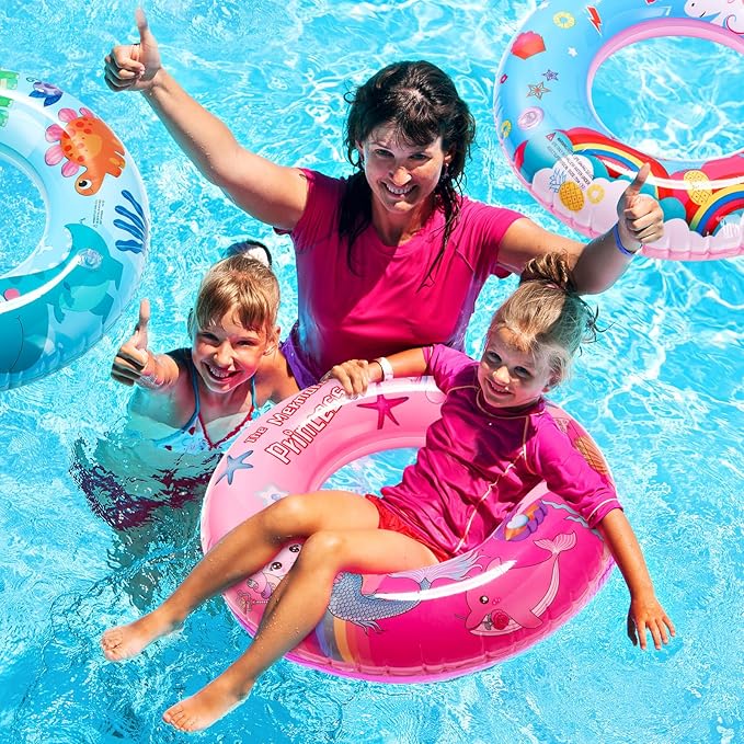 10 Pcs Inflatable Pool Floats Tubes for Kids 31.5 Inches Swim Ring Floaties Pool Tube Dinosaur Sea Animal Fruit Mermaid Unicorn Swim Rings for Kids Adults Summer Swimming Lake Beach Party