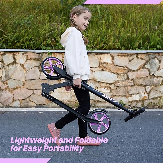 ZIFFY Scooter for Kids with Hand Brake, Foldable Kick Scooter for Ages 6-12, Lightweight Scooter for Boys with 4 Adjustable Heights, ABEC9 Bearings, Supports Up to 260 lbs by Jova