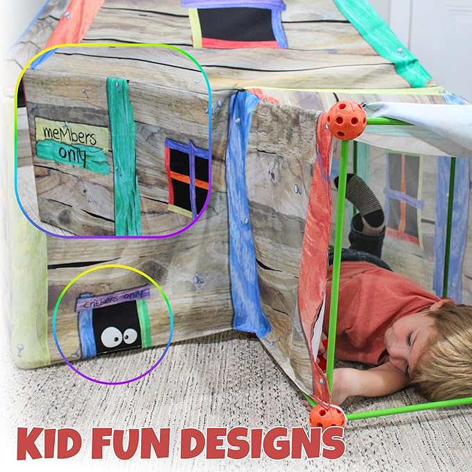 Ultimate Play Fort Kit (83-Piece Set), Stick and Ball Fort Building Kit w/ 3 Play Tent Covers