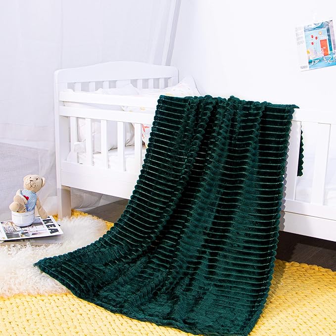NTBAY Flannel Fuzzy Toddler Blanket, Fluffy Warm and Lightweight Reversible Stripes Design Baby Plush Blanket, 30x40 Inches, Dark Green