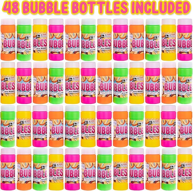 ArtCreativity 48 Pack Bubble Bottles with Wand - Bubbles for Kids Bulk Party Favors, Outdoor Summer Toys, Birthday Goodie Bag Fillers, Bulk Bubbles for Kids in Assorted Colors