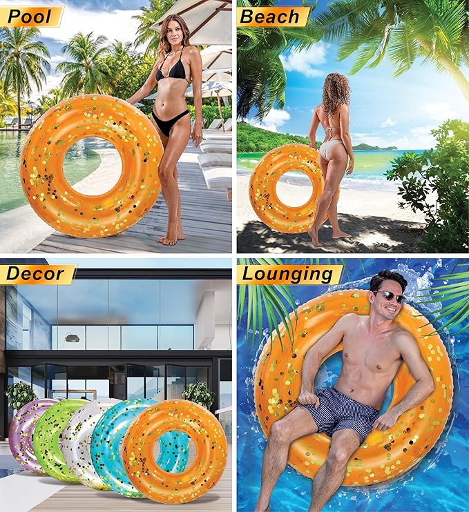 CoTa Global Inflatable Pool Float Tube Confetti Premium Swim Ring Heavy Duty Vinyl Flotation Pool Floats Toy for The Beach, Party, Vacation, UV Resistant - Pool Party