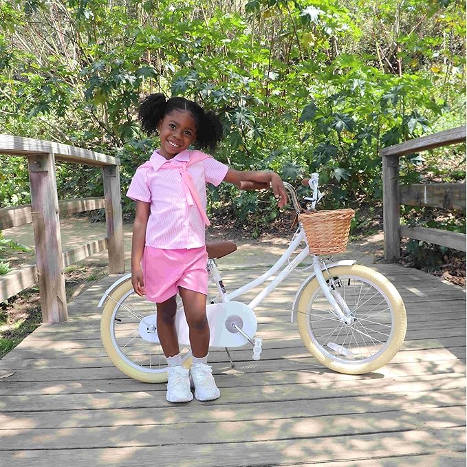 Glerc Little Molly 12-20 Inch Kids Retro Cruiser Bike for 2-13 Year Old with Wicker Basket & Training Wheels/Kickstand, Multiple Colors