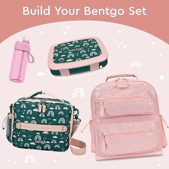 Bentgo Kids Prints Leak-Proof, 5-Compartment Bento-Style Kids Lunch Box - Ideal Portion Sizes for Ages 3-7, Durable, Drop-Proof, Dishwasher Safe, & PFAS & BPA-Free Materials (Green Rainbow)