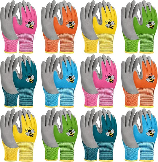 12 Pairs Kids Gardening Gloves Children Yard Work Glove Rubber Coated Garden Gloves for Girls Boys Toddlers Youth Outdoor (Small (Age 3-5))