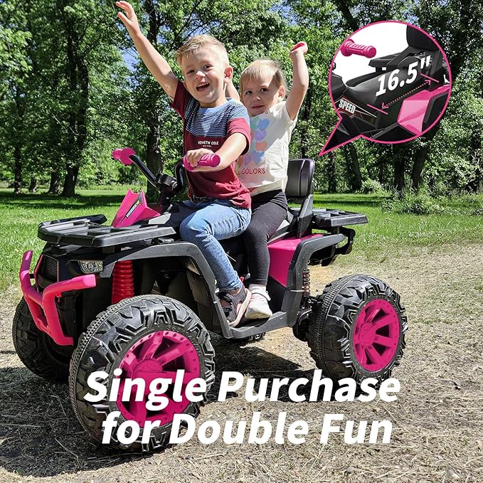 12V Kids 4 Wheeler ATV, 2-Seater Electric ATV Four Wheeler for Big Kids with Bluetooth, 14.4" Big Wheels - Rose Pink