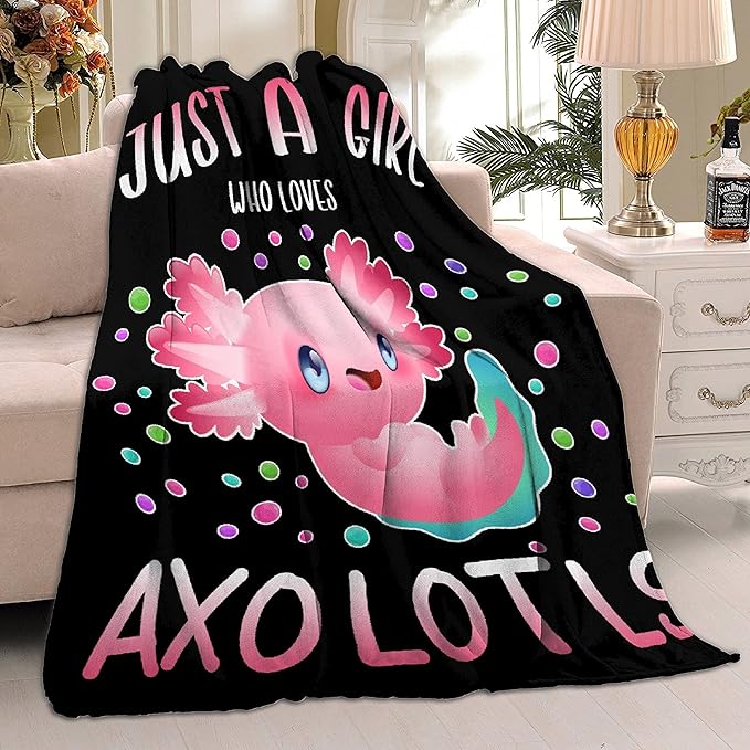 Just Girl Loves Axolotls Blanket Soft Blankets and Throws Flannel Cozy Lightweight Quilt Gift Perfect for Bed Sofa Couch-120 x90 Extra Large for Family