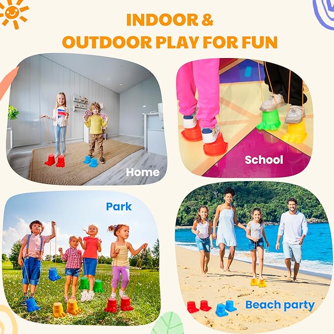 IROO Balancing Stilts for Kids - 4 Pairs (8 Stilts Total) Monster Feet for Balance & Coordination - Family Fun Toys for Boys & Girls Age 4-10 Backyard Parties, Obstacle Courses, Indoor & Outdoor Games