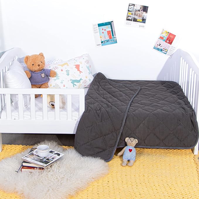 NTBAY Down Alternative Oversized Toddler Comforter, Super Soft and Warm Solid Color Baby Crib Quilted Blanket, 43x60 inches, Dark Grey