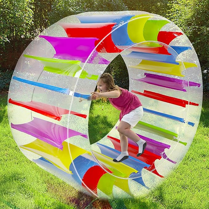 Zcaukya 65"/47" Giant Inflatable Wheel Roller, Colorful Water Rolling Wheel Float for Kids Summer Swimming Pool Parties, Rolling on The Lawn, Indoor Outdoor Fun Toys for Games Supplies