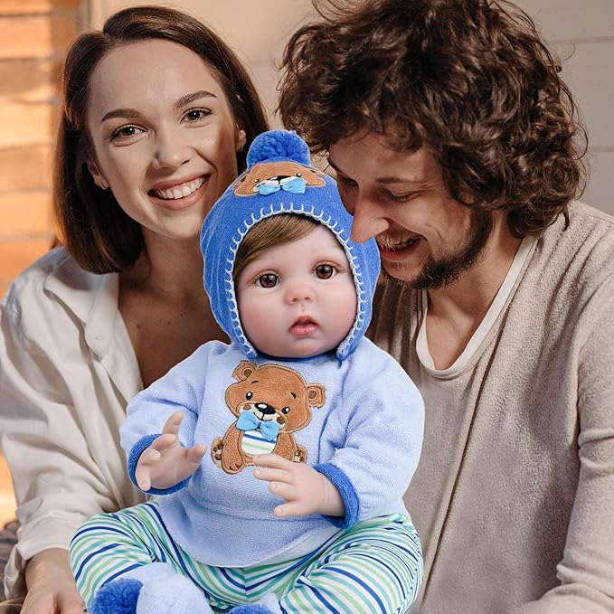 Milidool Lifelike Reborn Baby Dolls -22 Inch Realistic Newborn Soft Body Boy Baby Doll Real Life Baby Dolls with Gift Box Complete Accessories Kids Age 3+ Gifts, Pretend Play, Collection