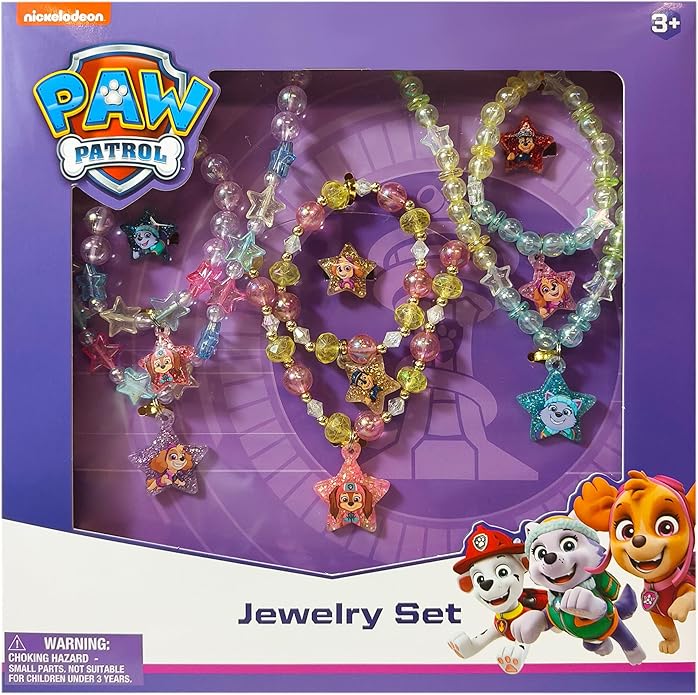LUV HER Paw Patrol Girl's Jewelry Set - Dress up Toy Jewelry Box Set with Bead Necklace, Bracelet and Ring - Play Accessories - Ages 3+