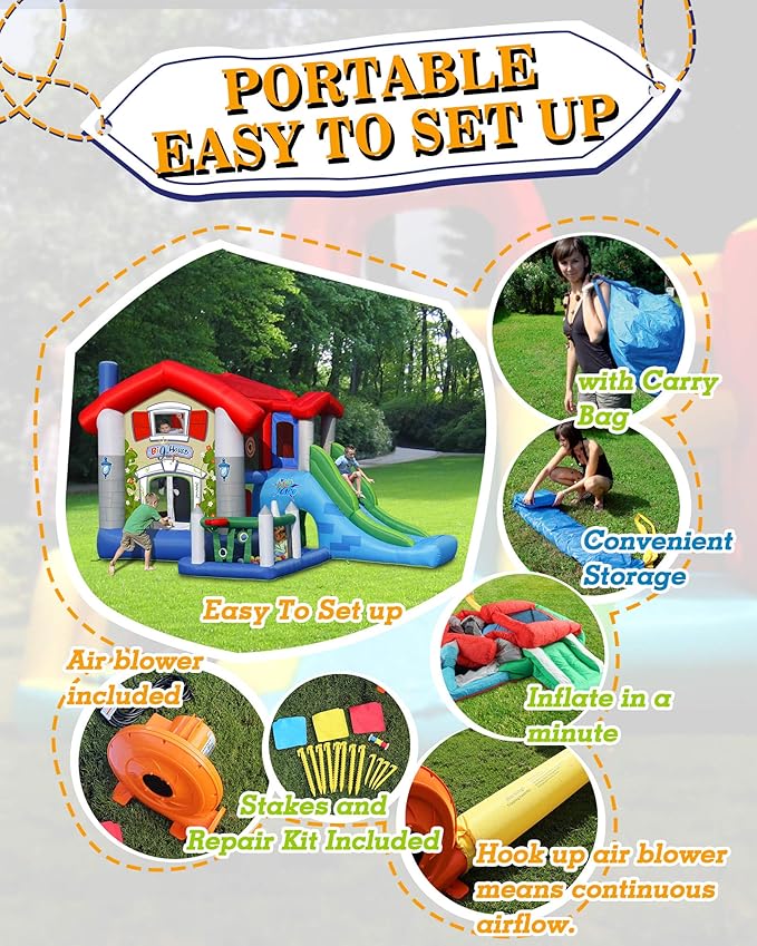 Action Air Bounce House, Bouncy Inflatable House with Blower, Jumping House for Kids with Foldable Sunroof, Love for Kids (No Balls)