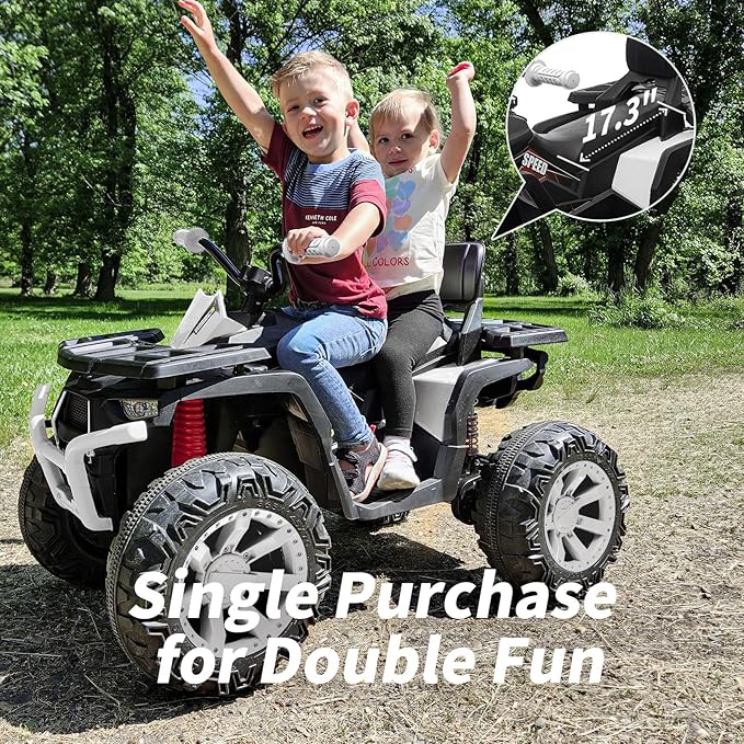 Kids ATV 4 Wheeler, 24V 4WD Electric ATV Ride On Toy for Big Kid with 2-Seater, 4x200W Motor - White