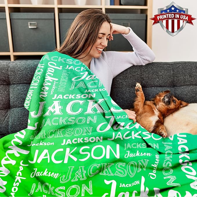 Ship Next Day, Personalized Baby Blanket with Name - Printed in USA, Custom Name Blanket for Boys Girls Kids, Customized Flannel Blankets Gifts for Teen Shower Toddlers Christmas Brithday