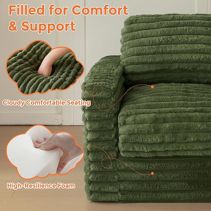 MAXYOYO Kids Bean Bag Chair, Comfy Faux Fur Bean Bag Sofa with Filler, Upholstered Floor Sofa with Pillows and Armrests, Lazy Floor Chair Couch for Boys and Girls, Green