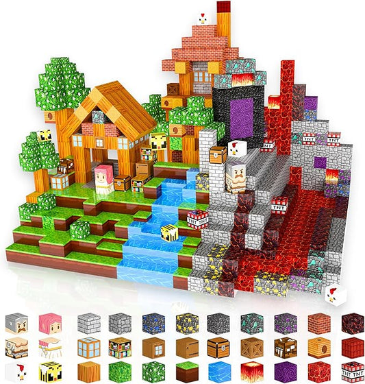 150PCS Magnetic Blocks - Build Mine 3D Forest Lava Set, 0.8in Magnet Building Cubes Toys for Kids Ages 3+, STEM Magnetic Building Blocks Set Birthday Gift for Boys and Girls