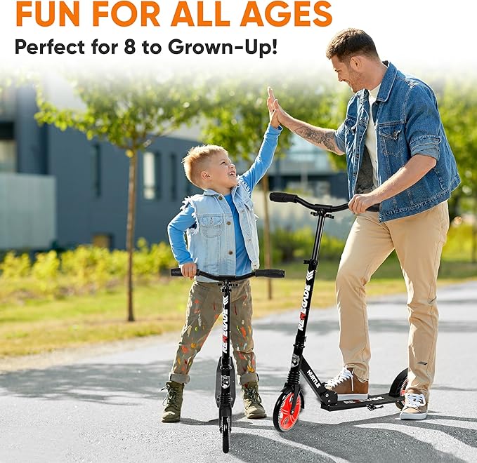 Hurtle Renegade Kick Scooter for Kids, Teenagers & Adults - 2-Wheel Folding Scooter with Adjustable T-Bar Handlebar - Alloy Anti-Slip Deck