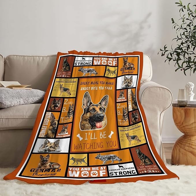 German Shepherd Throw Blanket German Shepherd Puppy Stuff Gifts for Dog Lover Kids Girls Boys Adults Women Men Soft Cozy Warm Plush Fluffy Fuzzy Fleece Blanket Decor 60''X80''