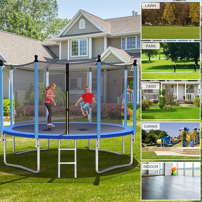 Giantex Trampoline for Kids Adults, ASTM Approved 8 10 12 14 15 16Ft Big Trampoline with Ladder, Thickness Steel Pipes Wear-Resistant All Weather Outdoor Large Recreational Trampoline with Net