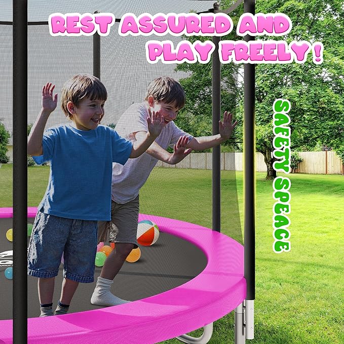 Trampoline 8FT 10FT, Outdoor Trampolines with Enclosure Net and Ladder, Recreational Anti-Rust Trampolines for Kids and Adults, ASTM Approved