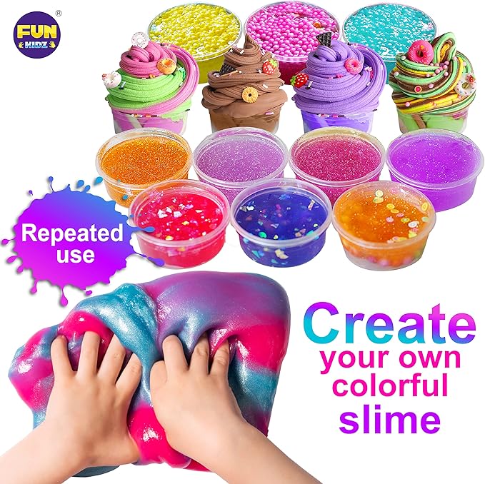 33 Cups Jumbo Slime Kit for Kids, FunKidz Premade Ultimate Slime Pack to DIY Soft, Cloud, Clear, Butter, Glitter, Glow in Dark Slime Making Kit Party Favors Gift Toys for Girls and Boys