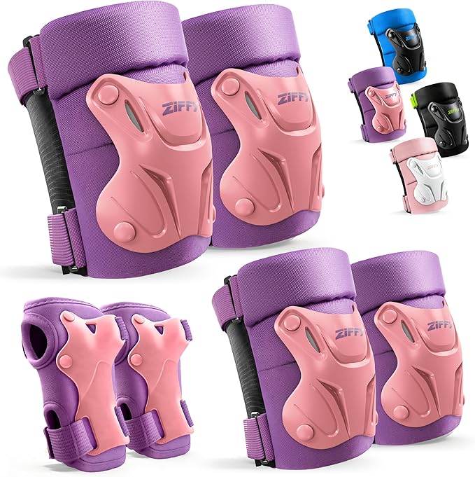 ZIFFY Knee Pads for Kids, Adjustable Knee and Elbow Pads Set with Wrist Guard, Protective Gear for Boys Girls Skateboard Roller Skating Cycling Bike – 2 Sizes, 4 Colors by Jova