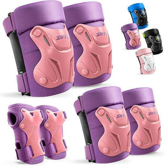 ZIFFY Knee Pads for Kids, Adjustable Knee and Elbow Pads Set with Wrist Guard, Protective Gear for Boys Girls Skateboard Roller Skating Cycling Bike – 2 Sizes, 4 Colors by Jova