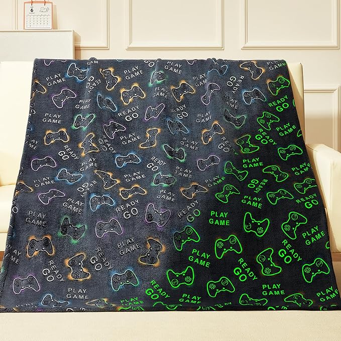 Gamer Game Controller Gifts Toys for Boys,Glow in The Dark Gaming Blanket,Christmas Birthday Presents Decor for Kids Age 3-14 Year Old Son Teen Child Toddler Soft Luminous Kid Blanket 50"x60"