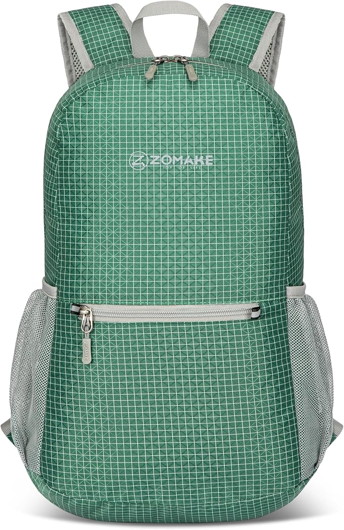 ZOMAKE Ultra Lightweight Hiking Backpack 20L - Packable Small Backpacks Water Resistant Daypack for Women Men(Forest Green Plaid)