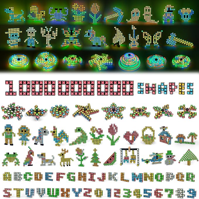 TOSY Magnet Cube 4x4 - 70 Blocks, 560 Magnets, Multipurpose: Creative Building Blocks, Transformable Fidget Spinner, Puzzle/Infinity Cube, Christmas Stocking Stuffers Gift for Kids, Glowing STEM Toy