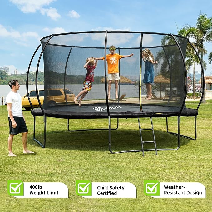 Gigu 10FT 12FT 14FT 15FT 16FT Recreational Trampolines with Enclosure Net and Ladder and Anti-Rust Coating, ASTM Approved Trampoline Outdoor for Kids and Adults Outdoor Yard Trampolines