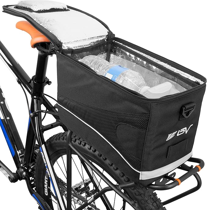 BV Insulated Bike Bag - Cooler Bike Saddle Bag with Shoulder Strap & Quick-Access Lid - for Warm or Cold Items - Bike Bags for Bicycles with Reflective Trim - Grocery, Commute & Weekend Rides